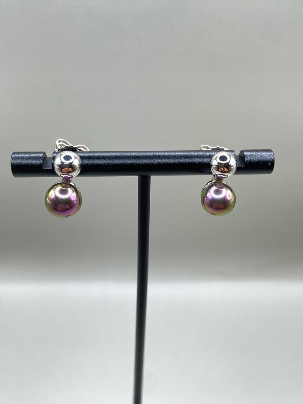 Majorica Sterling Silver Black Iridescent Pearl Post Earrings